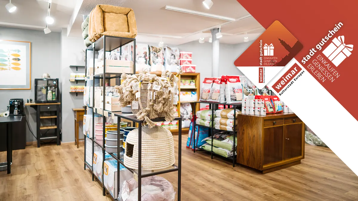 Der Weimarer Stadtgutschein ist ab sofort im »Pudelwohl & Mopsfidel« einlösbar. Fachgeschäft für Hunde & Katzen in der Weimarer Innenstadt